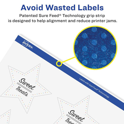 Avery Glossy Clear Star Labels with Sure Feed, 2-1/4" x 2-3/8", 600 Glossy Clear Labels, Print-to-The-Edge, Laser/Inkjet Printable Labels