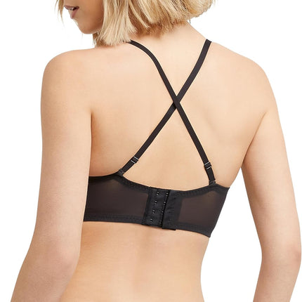 Maidenform Women's Wireless Bralette, Pure Comfort Lace Longline Bra, Convertible Bra for Women, Black Bloom Lace, 36B