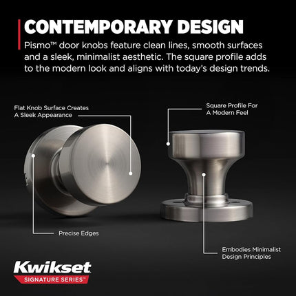 Kwikset 97200-890 Pismo Hallway/Closet Door Knob, Satin Nickel