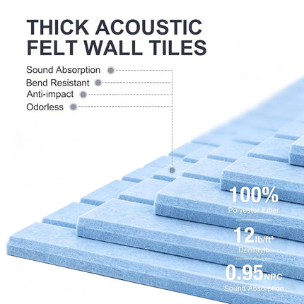 0.47”Thick Slat Felt Bulletin Board Wall Tiles Pin Board 36x24 (F-LBlue)