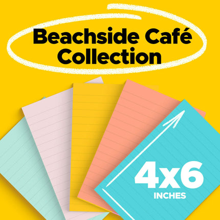 Notas Post-it, 101,6 x 152,4 mm, 5 blocs, las notas adhesivas n.º 1 favoritas de Estados Unidos, colección Beachside Café, colores pastel, reciclables (660-5PK-AST)