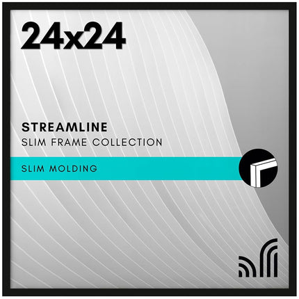 Americanflat 24x24 Picture Frame with Polished Plexiglass - Streamline Collection - Thin Square Picture Frame for Wall Display - Hanging Hardware Included - Black