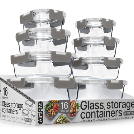 Gray Borosilicate Glass Food Storage Containers wi