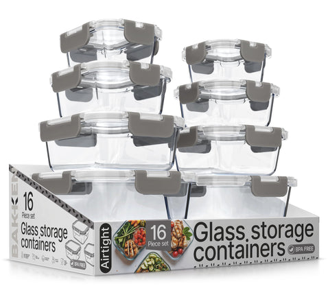 Gray Borosilicate Glass Food Storage Containers wi