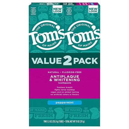 Tom's of Maine Natural Fluoride-Free Antiplaque & Whitening Toothpaste, Fennel 5.50 oz ( Pack of 2)