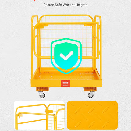 VEVOR Forklift Safety Cage, 36 x 36 Inches Foldable Forklift Work Platform of 1200 lbs Load Capacity with Lockable Swivel Wheels, Drain Hole & Device Chain, Holds 1 to 2 Adults, Ideal for Aerial Work