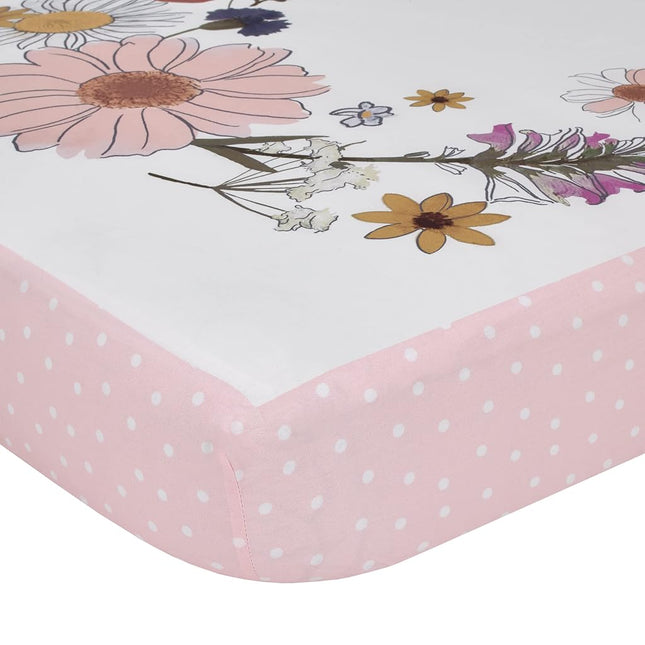 NoJo Keep Blooming Pink, White, Purple and Gold 'Dreams Come True' Wild Flowers 100% Cotton Photo Op Nursery Fitted Crib Sheet