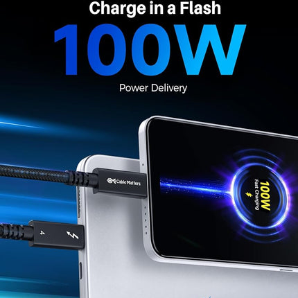 Cable Matters [Intel Certified] Braided 40Gbps Active Thunderbolt 4 Cable 6.6 ft with 100W Charging Power Delivery and 8K Video - Fully Compatible with Thunderbolt 3, USB 4 / USB4, and USB C Port
