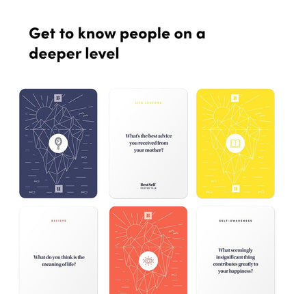 BestSelf Co. Conversation Starter Icebreaker Deck by ― Powerful Tool to Establish and Strengthen Relationships by Cultivating Open, Engaging, Deeper and Meaningful Interactions ― 150 Prompts