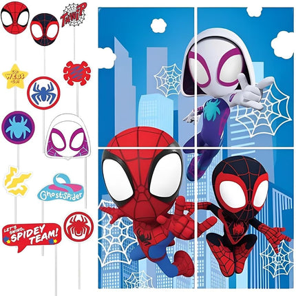 Spidey & Friends Paper Party Scene Setter with Props - 40" x 27.5" | Blue | 1 Set of 16 Pcs