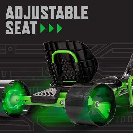 Huffy Green Machine 20 Inch Drift Trike, Sleek Ergonomic Design, Adjustable Seat, Durable Steel Frame, Easy to Operate, Drift Trike for Kids Ages 8+, LED Light Accents, Coaster Brake, Green and Black