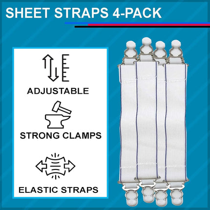 Sangles élastiques Blue Magic pour drap de lit à eau avec attaches antidérapantes, blanches, paquet de 4