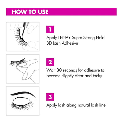 i•ENVY by Kiss Super Strong Hold 3D Strip Lash Glue (Clear), Waterproof Brush-On False Eyelash Adhesive, Latex-Free & Odor-Free, Long-Lasting & Easy Application, Ideal for Sensitive Eyes