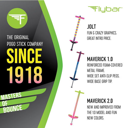 Flybar Maverick Pogo Stick for Kids Ages 5+, 40 to 80 Pounds, Perfect for Beginners, Easy Grip Handles, Anti-Slip Pegs, Outdoor Toys for Boys and Girls
