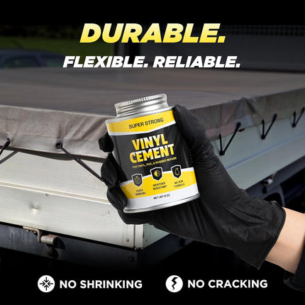 8 oz Vinyl Cement Glue - Non-Brittle, Zero Shrinkage & Watertight Seal, Contact Cement Adhesive for Inflatables, Pools, Paddle Boards, Pond Liners, and More - Vinyl Adhesive with Brush