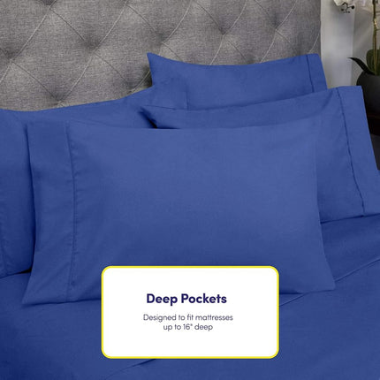 Sweet Home Collection Parure de draps 6 pièces en microfibre brossée 1500 fils/pouce carré avec poches profondes – 2 taies d'oreiller supplémentaires, bon rapport qualité-prix, lit court de camping-car Queen, bleu roi