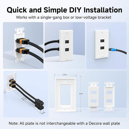 Cable Matters 2-Pack 2-Port HDMI Wall Plate in White (4K UHD, ARC, and Ethernet Pass-Thru Support)