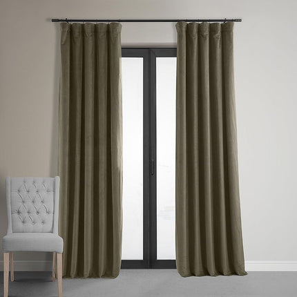 HPD Half Price Drapes Signature Velvet Thermal Blackout Curtains for Living Room 84 Inch Long (1 Panel) Rod Pocket Insulated Blackout Curtains for Bedroom Window Curtains, 50W x 84L, Denver Taupe