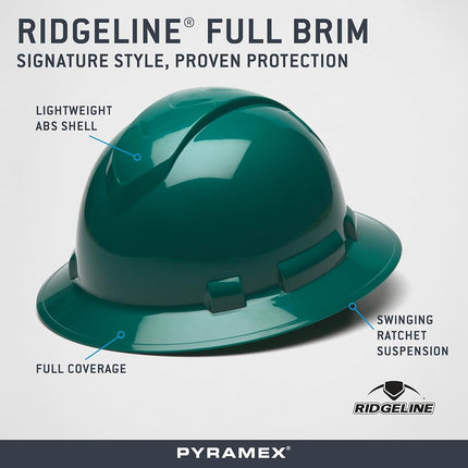 Ridgeline Full Brim 4 Pt Ratchet Suspension Hard Hat