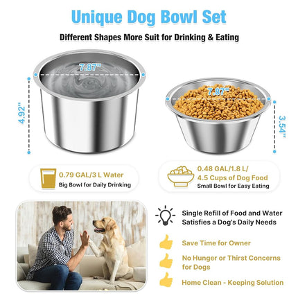 Elevated Dog Bowls for Large Dog, 15“ Tall Raised Food and Water Bowl Set with Stand, Full Metal Spill Proof Design and Stainless Bowls for Indoor & Outdoor Use