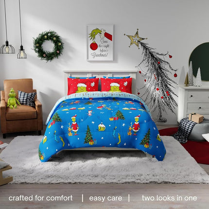 Franco The Grinch by Dr. Seuss Holiday Bedding Super Soft Comforter and Sheet Set with Sham, 7 Piece Queen Size by