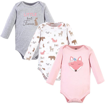 Hudson Baby Baby Girls Cotton Long-sleeve Bodysuits 3-pack, Girl Fox, 3-6 Months