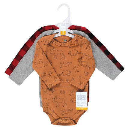 Hudson Baby unisex-baby Cotton Long-sleeve Bodysuits, Into the Woods Prints 3-pack, 3-6 Months