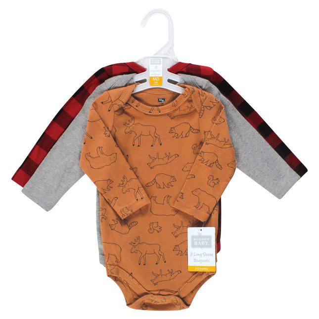 Hudson Baby unisex-baby Cotton Long-sleeve Bodysuits, Into the Woods Prints 3-pack, 3-6 Months