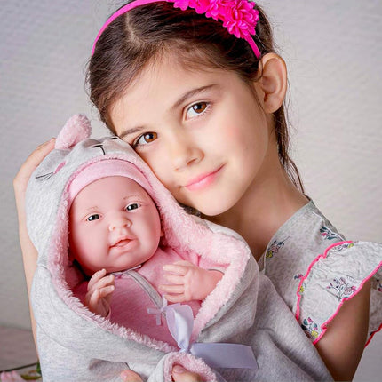 JC Toys - La Newborn Newborn doll 38 cm is soft vinyl, includes romper and 5 accessories, pink, designed in Spain by Berenguer, +2 years