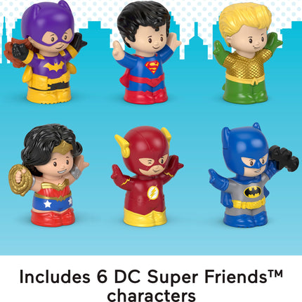 Fisher-Price Little People Jouets pour tout-petits DC Super Friends Pack de 6 figurines de super-héros pour jeux d'imagination, 18 mois et plus