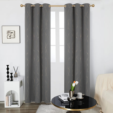 Deconovo Blackout Grommet Curtains Pair with Golden Dots Pattern Energy Saving Room Darkening Curtains for Living Room and Sliding Glass Door 42W x 84L Inch Grey 2 Panels