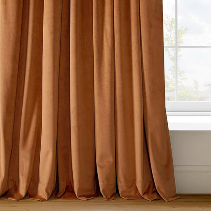 HPD Half Price Drapes Signature Velvet Thermal Blackout Curtains for Living Room 96 Inch Long (1 Panel) Rod Pocket Insulated Blackout Curtains for Bedroom Window Curtains, 50W x 96L, Burnt Pumpkin