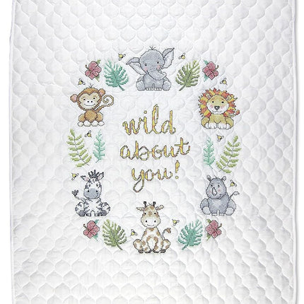 Design Works Crafts Janlynn Stamped for Cross Stitch Baby Quilt Kit, in The Jungle