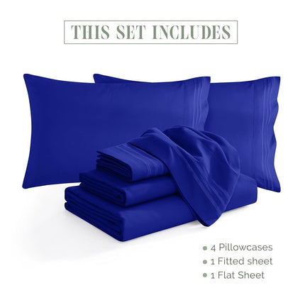 Elegant Comfort 1500 Premium Quality 6-Piece Bed Sheet Set - 18-24 Inch Extra Deep Pocket, Smart Storage Pockets, Wrinkle Free Ultra Soft 6PC Extra Deep Pocket Sheets, California King, Royal Blue