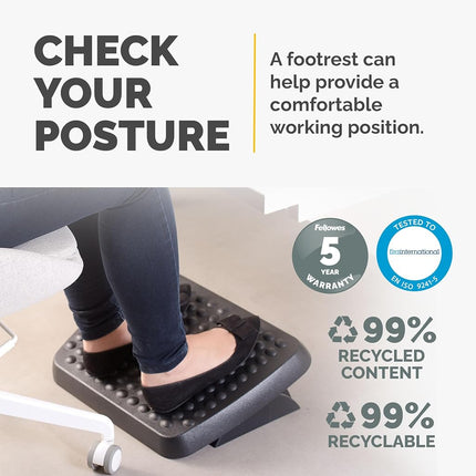 Fellowes Foot Rest Under Desk - Standard Foot Support Ergonomic Foot Rest with Textured Surface - Foot Rest Stool for Office & Home Use - Black