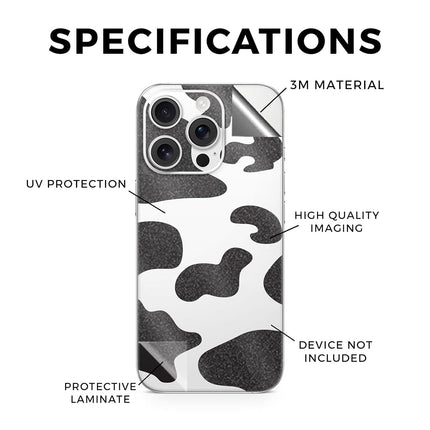 Cubierta protectora de vinilo brillante con purpurina para iPhone 16 Pro - Estampado de vaca - Calcomanía de vinilo 3M de primera calidad - Fácil de aplicar | Fabricado en EE. UU. por MightySkins