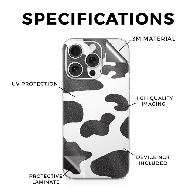 Glossy Glitter Phone Skin Compatible with Apple iPhone 16 Pro - Cow Print - Premium 3M Vinyl Protective Wrap Decal Cover - Easy to Apply | Crafted in The USA by MightySkins
