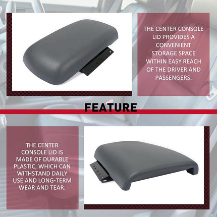 HECASA Center Console Lid Armrest Door Compatible with 1997-2002 Chevrolet Camaro Pontiac Firebird Replacement for 10421355 Plastic Gray
