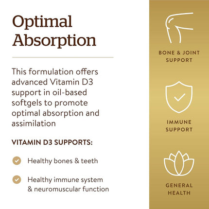 Solgar Vitamin D3 Cholecalciferol 250 MCG 10000 IU Softgels Helps Maintain Healthy Bones Teeth Immune System Support Non GMO Gluten Free Dairy Free Servings, 180 Count