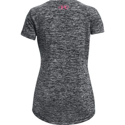 Under Armour Girls' Tech Big Logo Twist Short Sleeve T-Shirt, Black (001)/Cerise, Youth X-Large