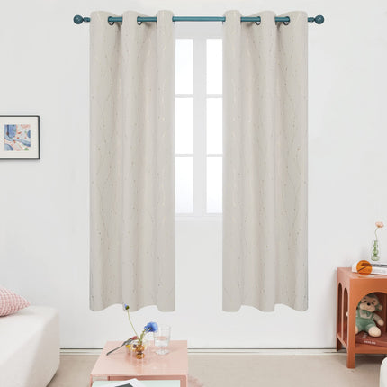 Deconovo Cortinas Opacas Aislantes Térmicas Reductoras de Ruido con Líneas Onduladas y Puntos Estampados en Lámina Dorada para Cuarto de Bebé, 107 x 183 cm, Color Crema, 2 Paneles