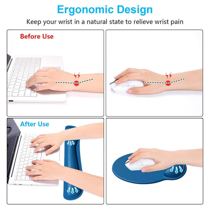 Dapesuom Keyboard Wrist Rest and Mouse Pad with Wrist Support, Memory Foam Cushion for Keyboard and Mouse Set, Ergonomic Desktop Pad Rests with Non Slip Base for Easy Typing & Pain Relief, Dark Blue