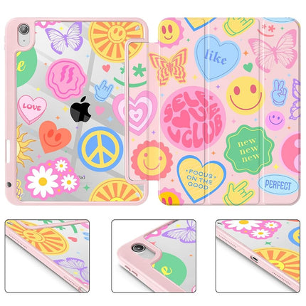 May Chen for iPad (A16) 11th Generation Case 11 Inch 2025, iPad 10th Gen Case 2022 10.9 inch, Built-in Pencil Holder with Shockproof Cover Clear Transparent Back Shell Auto Wake/Sleep, Smile Art