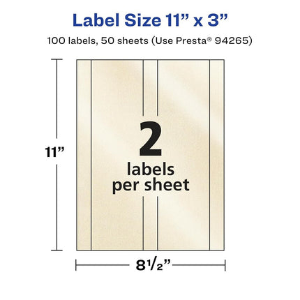 Avery Pearlized Ivory Rectangle Labels, 11" x 3", 100 Pearlized Ivory Labels, Laser/Inkjet Printable Labels