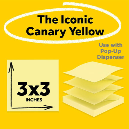 Post it Notes Super Sticky Z-Notes, 76mm x 76mm, Canary Yellow, 6 pads, 90 sheets per pad