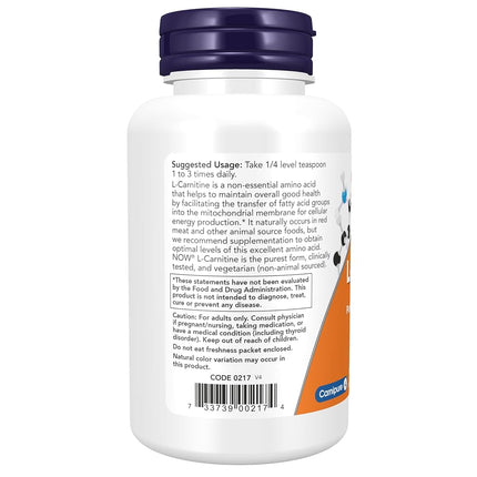 NOW L-Carnitine Pure Powder, 3-Ounce