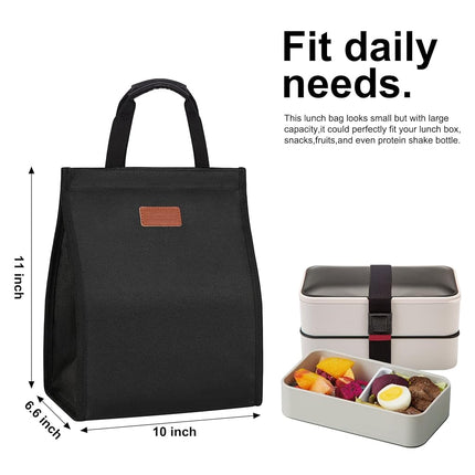Lunch Bags for Women Insulated Reusable Lunch Box Tote with Internal Pocket, Lunch Tote Bag for Work (Black