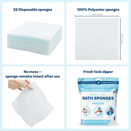 (2 Pack) - Scrubzz Disposable No Rinse Bathing Wipes - All-in-1 Single Use Shower Wipes, Simply Dampen, Lather, and Dry Without Shampoo or Rinsing, 25 Count (2 Pack)