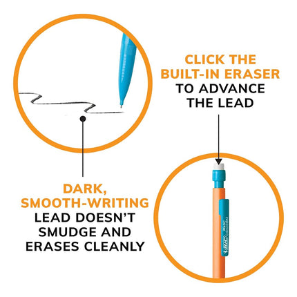 BIC Xtra-Strong Thick Lead Mechanical Pencil, With Colorful Barrel Thick Point (0.9mm), 144-Count Pack, Mechanical Pencils With Erasers