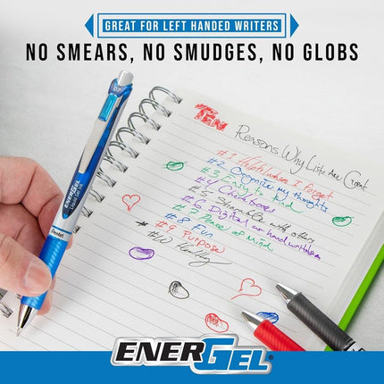 Bolígrafo de gel líquido Pentel EnerGel RTX RT, mediano, punta metálica, 0.7 mm, tinta surtida, caja de 12 (BL77PC12M1)